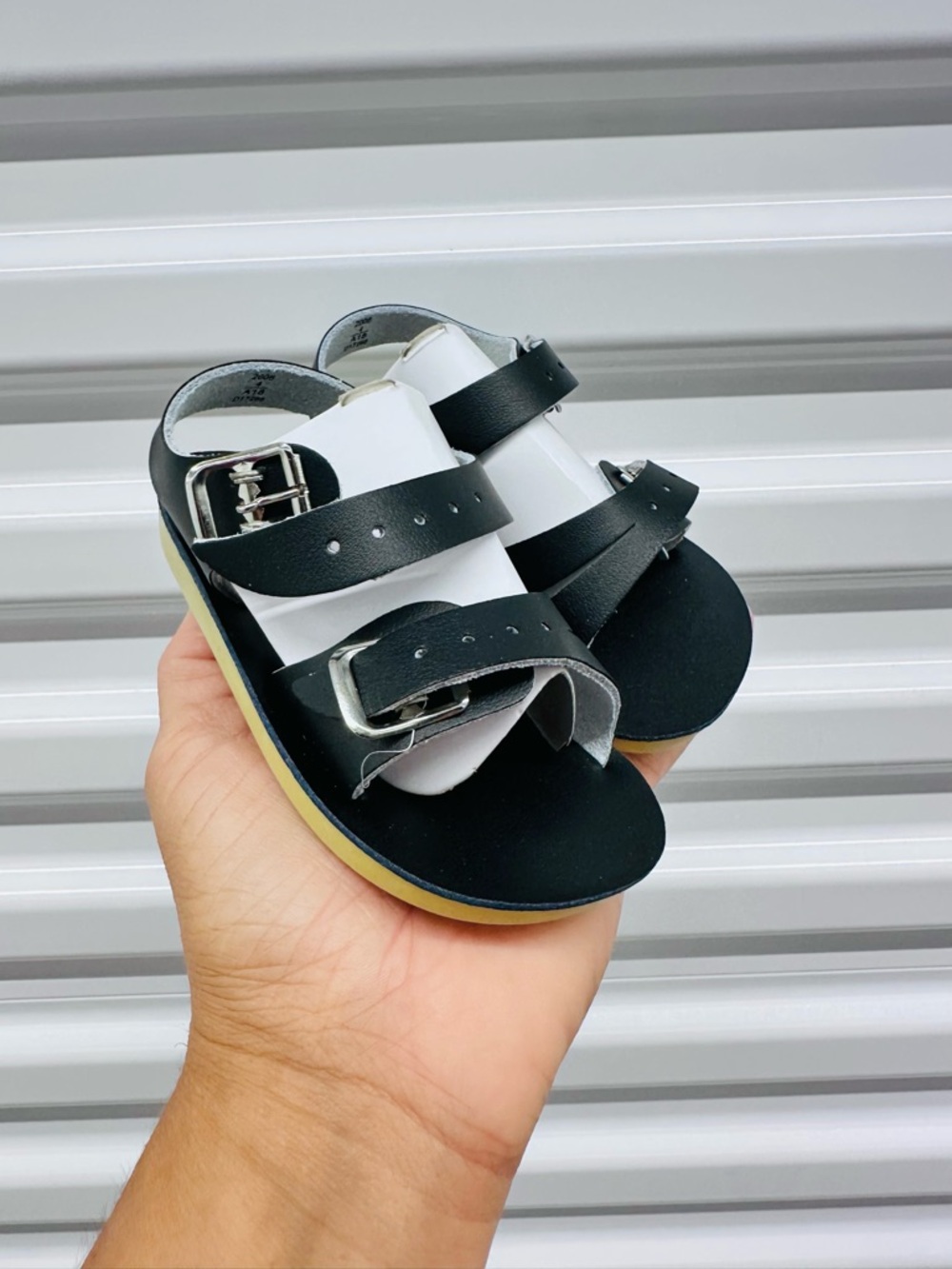 Salt Water Sandals by Hoy Kids Black and White Buckle Sandals